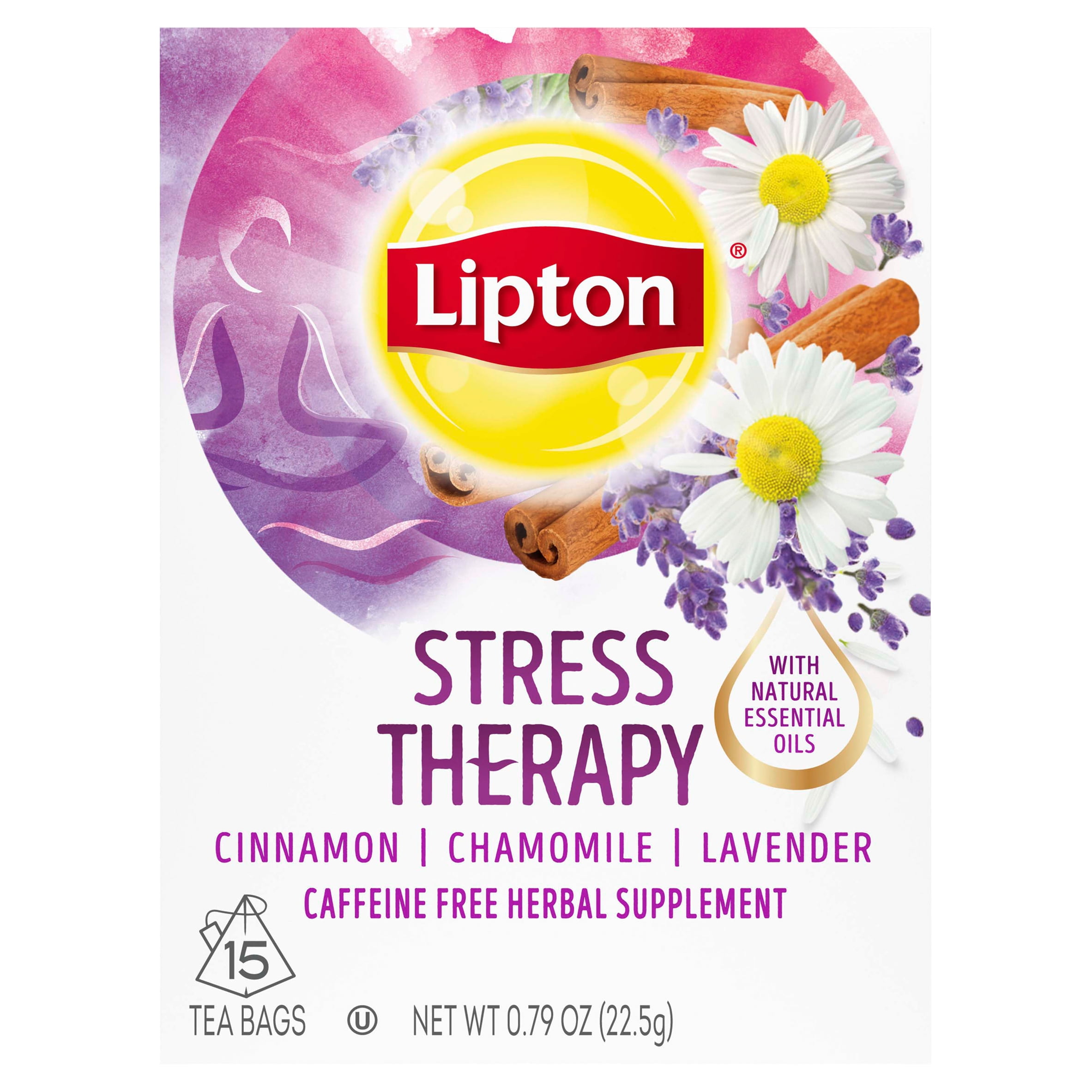 Lipton Stress Therapy Supplement Tea Bags Cinnamon, Chamomile, and