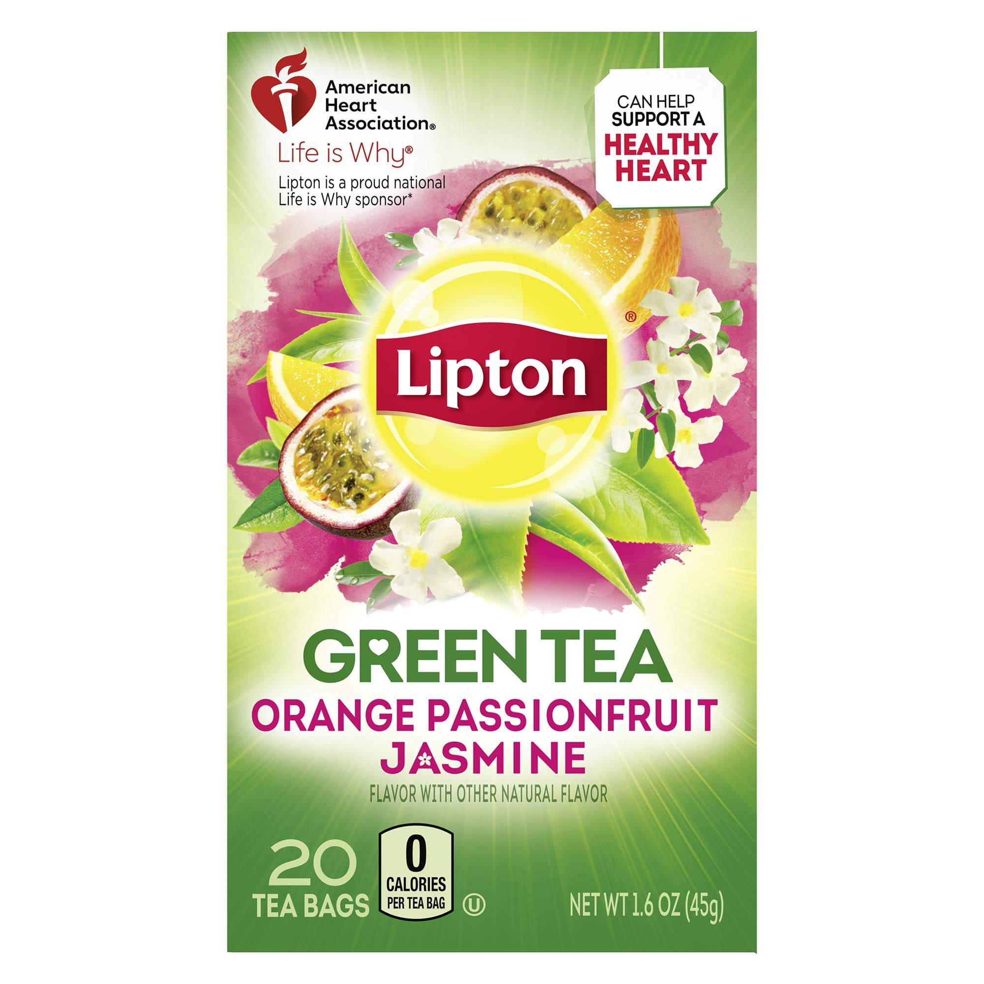 Lipton Green Tea Bags, Orange Passionfruit Jasmine Flavored