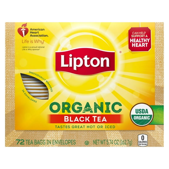 Lipton Tea Bags For a Iced AIS1or Hot Tea Organic Black Tea Iced or Hot Tea that Can Help Support a Healthy Heart 5.9 oz 72 Count