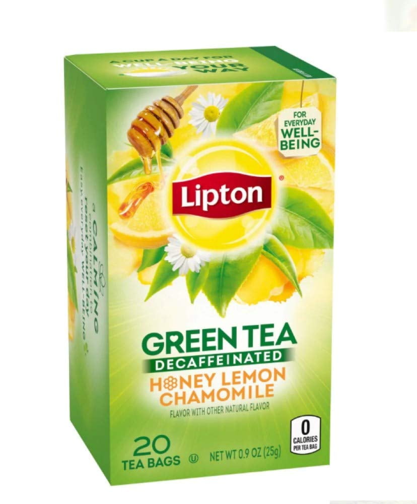 Lipton Tea Bags, Green Tea, Honey Lemon Chamomile, Decaf Tea, 20 Tea Bags