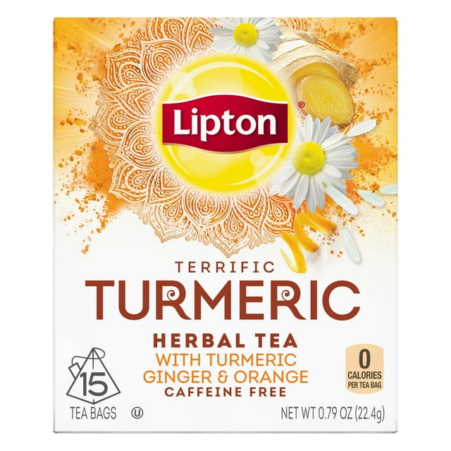 Lipton Terrific Turmeric Herbal Tea, Ginger Orange, CaffeineFree, Tea