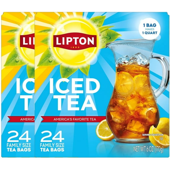 Lipton Unsweetened Black Tea Bags, Family Size, 24 Count - 2 Packs Total 48 Family Tea Bags