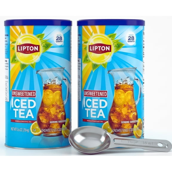 Lipton Unsweetened Iced Tea Mix, 28 Qt Canisters (Pack of 2) with Measuring Spoon Included