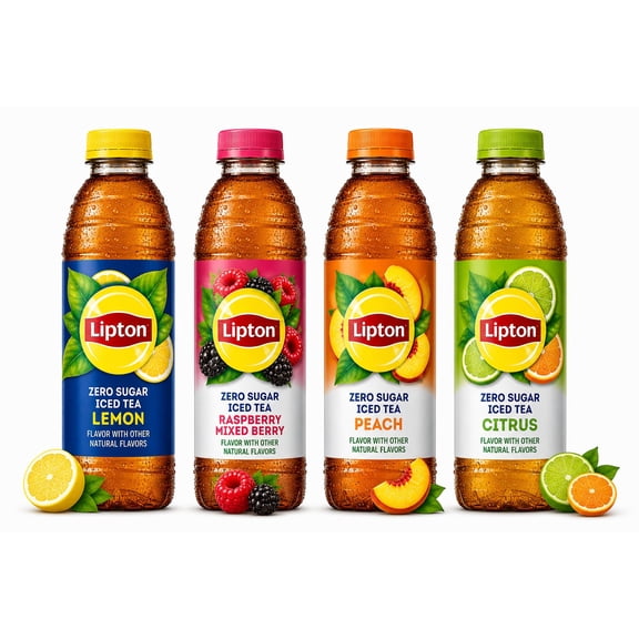 Lipton Zero Sugar Variety Pack Iced Tea, Lemon, Peach, Mixed Berry & Citrus, 16.9 fl oz, 12 Bottles