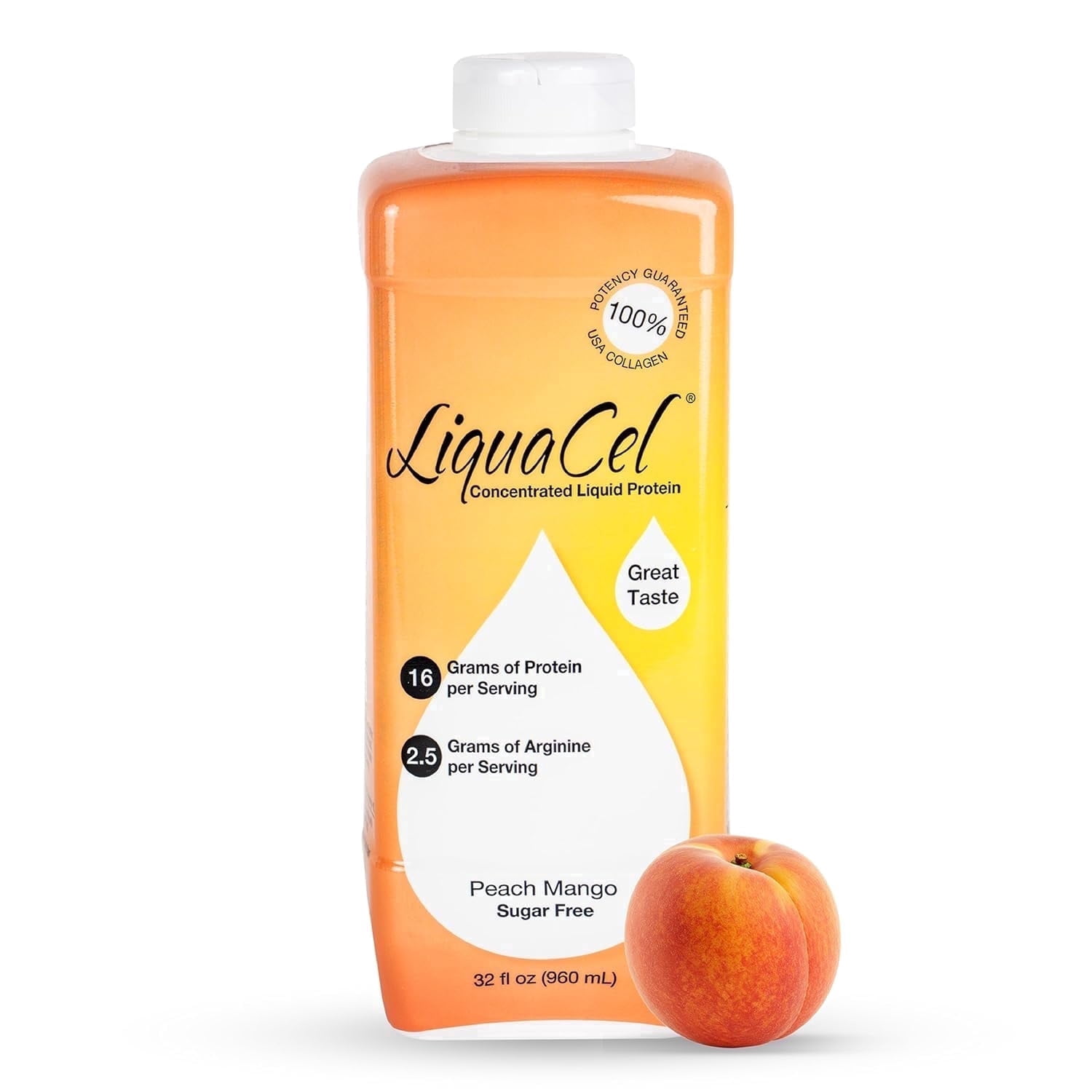 LiquaCel Liquid Protein, Peach Mango, 16g Collagen Protein, 32 fl oz