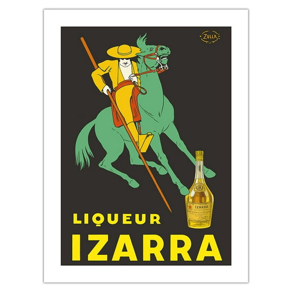 Liqueur Izarra - Bayonne Basque Country France - Joute Équestre (Jousting) - Vintage Advertising Poster by Zulla c.1934 - Bamboo Fine Art 290gsm Paper Print (Unframed) 18x24in