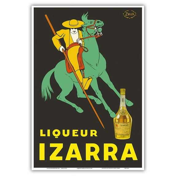 Liqueur Izarra - Bayonne Basque Country France - Joute Équestre (Jousting) - Vintage Advertising Poster by Zulla c.1934 - Master Art Print (Unframed) 13in x 19in