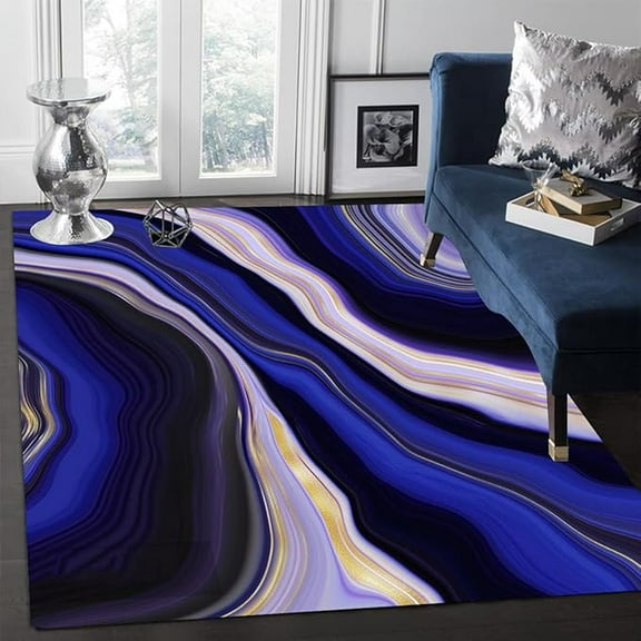Liquid Abstract Modern Area Rug Blue Black Gold Marble Swirl Rug For Living Room Bedroom Luxury Dining Room Carpet Farmhouse Home Office Floor Covers Runner Rug Doormat 5 x 6ft