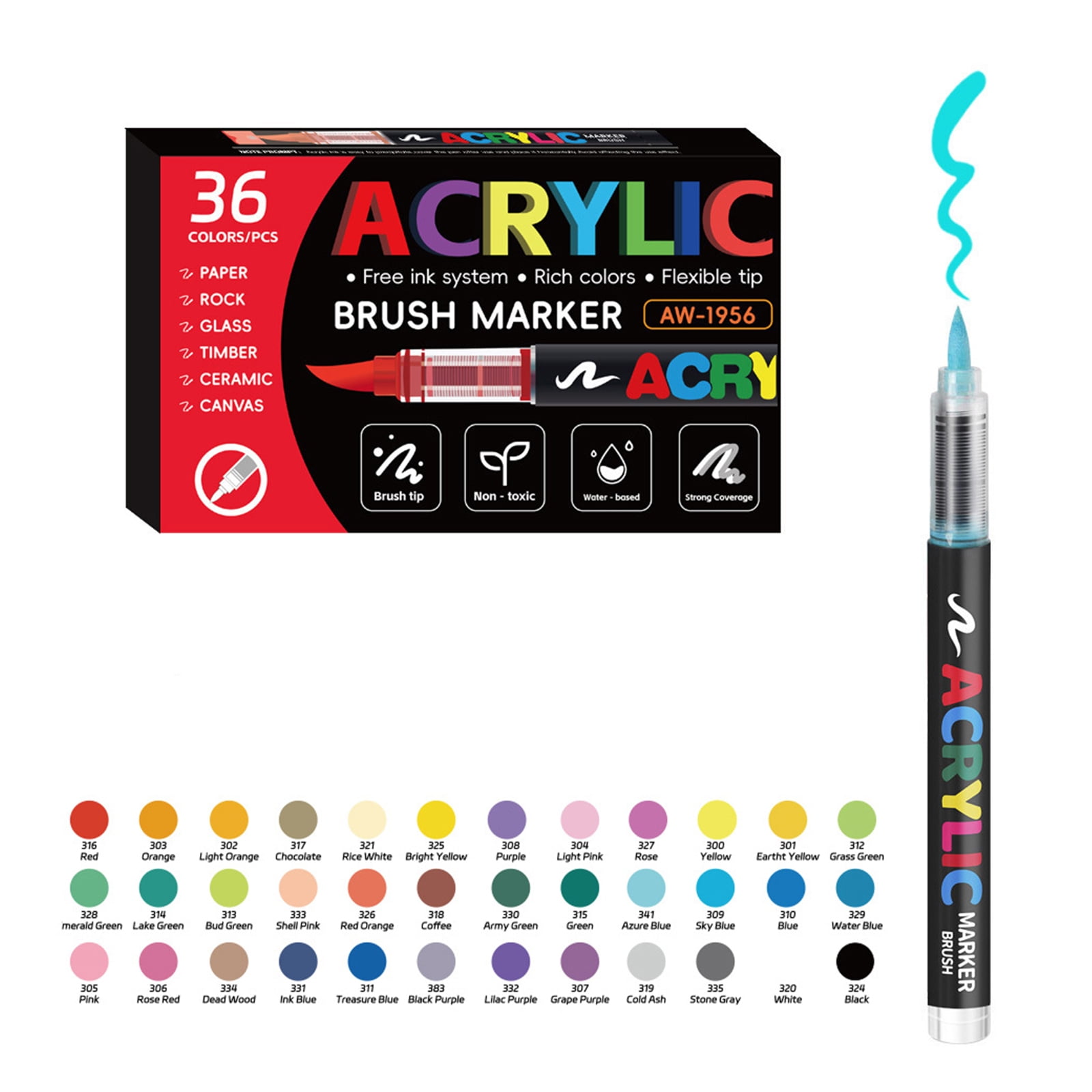 Liquid Acrylic Marker Soft Brush Tip Acrylic Paint Pen for Card Making Journaling Drawing on Paper Canvas Stone
