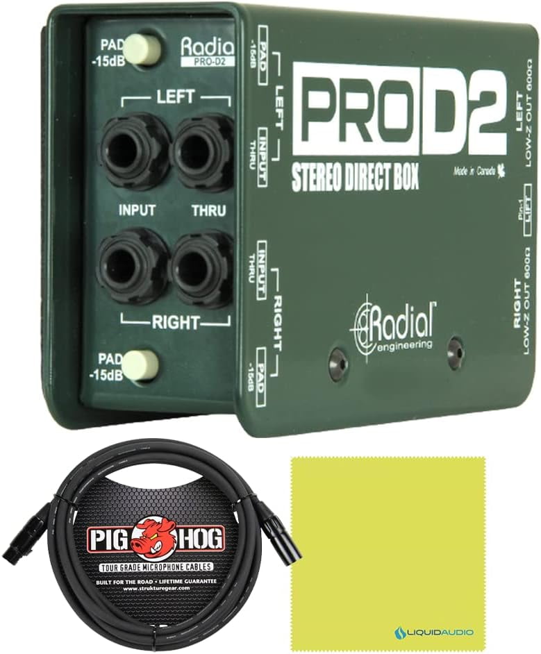 Liquid Audio Radial DI Box PROD2 Passive Stereo DI Box w/10ft Pig Hog ...