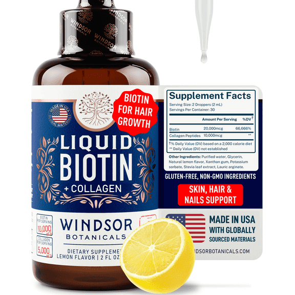 Liquid Biotin for Hair Growth Collagen - Biotin Liquid 10,000mcg Collagen 5,000mcg Extra Strength Liquid - Liquid Collagen and Biotin Drops for Hair Growth - Biotin and Collagen Drops for Women - 2oz