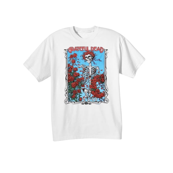 Liquid Blue Grateful Dead Bertha Broken Wheel with Roses T-Shirt - White Tee - XL