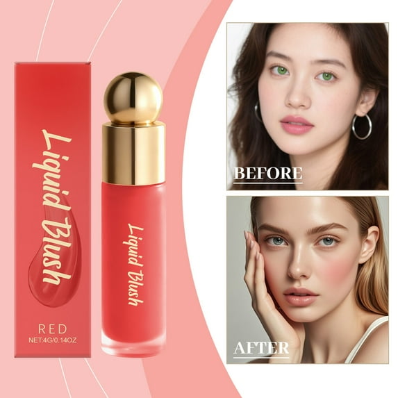 Liquid Blush, Long-lasting Liquid Blush, Natural Matte Velvet Finish, Buildable Cream Cheek Tint with High-Pigment Color, Weightless Blendable Formula for Natural Dewy Finish (Red)