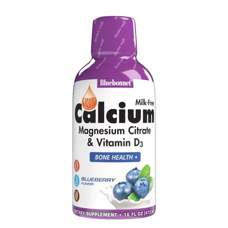 Bluebonnet Liquid Calcium & Magnesium Citrate D3 Bone Health* 32 Days Blueberry 16 oz