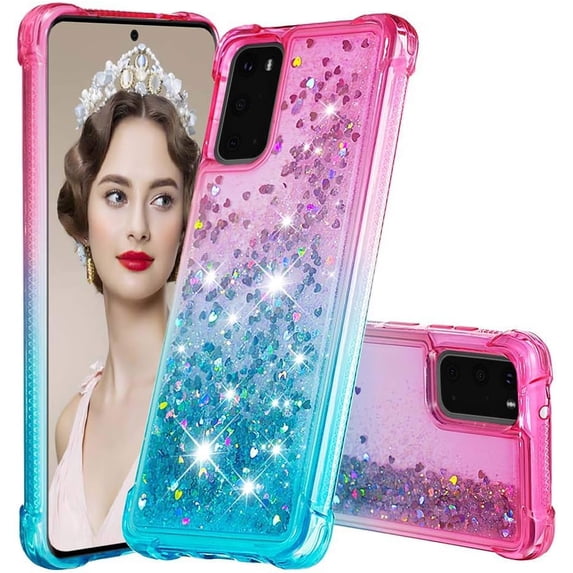 Liquid Case for Samsung Galaxy S20, Glitter Bling Soft TPU Bumper Heavy Duty Shockproof Protective Cover Full Body Bling Liquid Sparkle Flowing Case for Samsung Galaxy S20 Gradient Turquoise