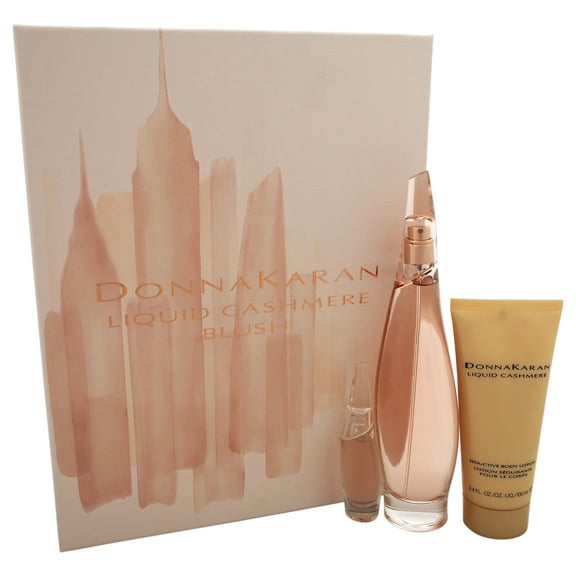 Liquid Cashmere Blush by Donna Karan for Women - 3 Pc Gift Set 3.4oz EDP Spray, 0.24oz EDP Mini Splash, 3.4oz Seductive Body Lotion