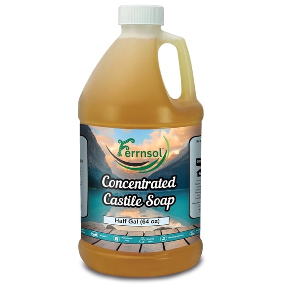Ferrnsol Pure 5 Times Concentrated Castile Soap, Unscented, All Purpose Cleaner, Ultra-Thick  Half  Gallon (64oz)