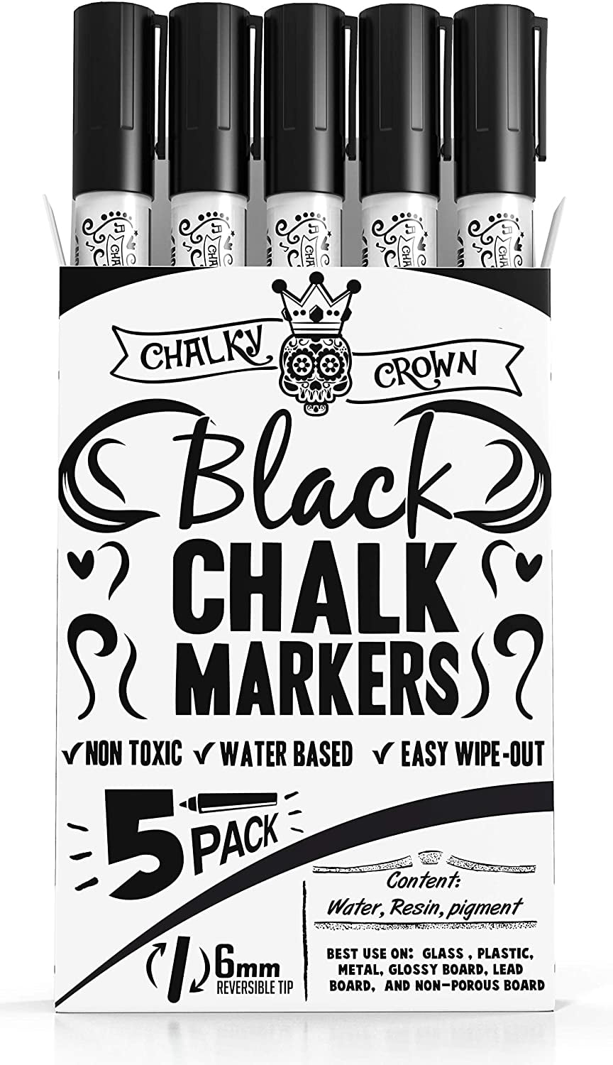 TFIVE Black Chalk Markers - Dry & Wet Erase Marker Pens for Chalkboards,  Signs, Windows, Blackboard, Glass, Mirrors, Liquid chalkboard markers with