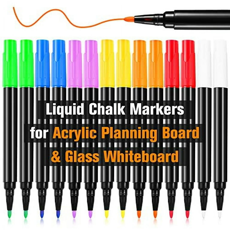 Liquid Chalk Markers for Acrylic Fridge Calendar Planning Board Clear Glass  Dry Erase Board Refrigerator Whiteboard for Window/Mirror, 14 Pack, 7  Vibrant Colors, 1mm Fine Points, Easy Wet Erase 