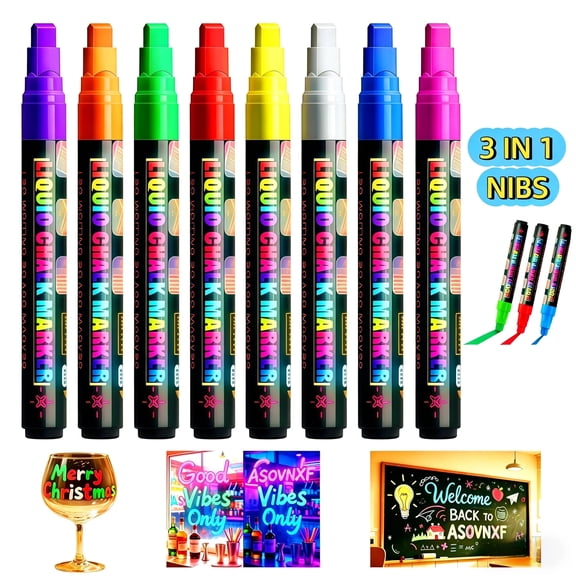 Liquid Chalk Markers for Blackboard, 8 Colors Jumbo Window Dry Erase Markers for Cars Glass Washable, Chalkboard Markers Window Paint Pen with 4-7mm 3 in 1 Nib Wide Tip for Auto, Mirror, Poster
