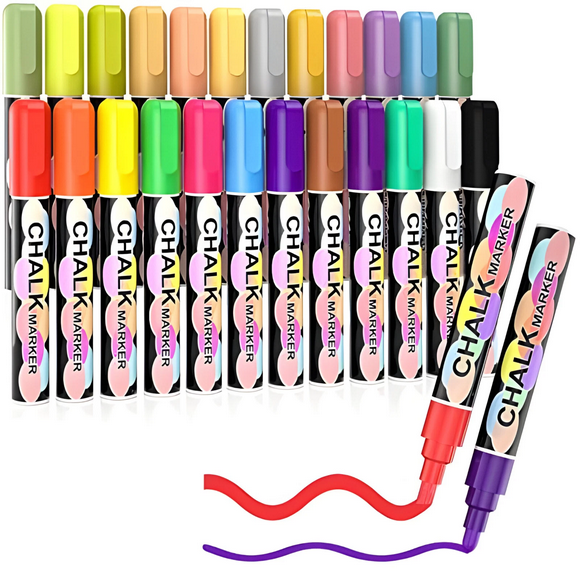 Liquid Chalk Markers Pens - 24 Colors Washable & Wet Erase Neon Chalk Makers for Blackboard, Chalkboard Signs, Glass Window, Graduation Celebration Art Diy Craft - Erasable Window Markers for Cars