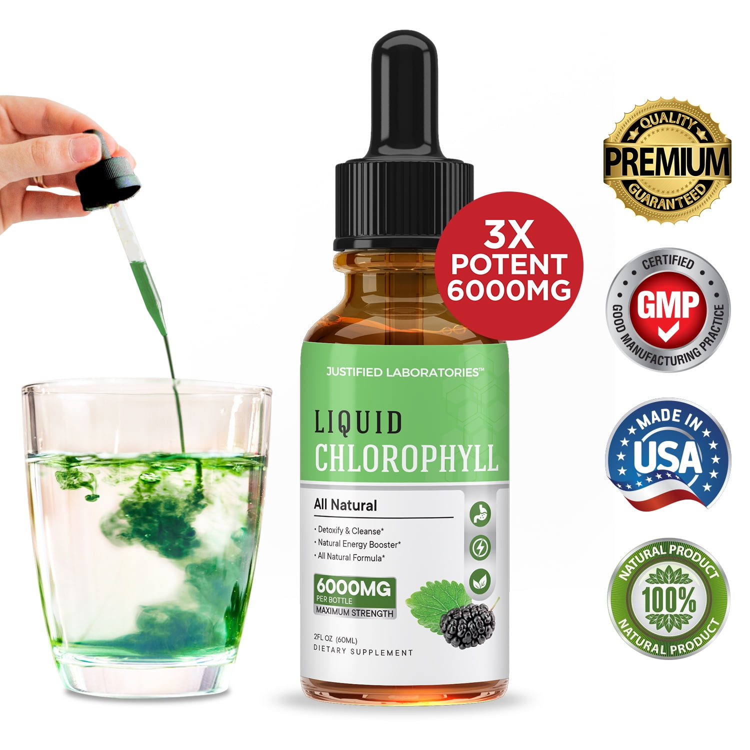 Liquid Chlorophyll Water Drops Extra Strength 6000MG Fast Absorbing All