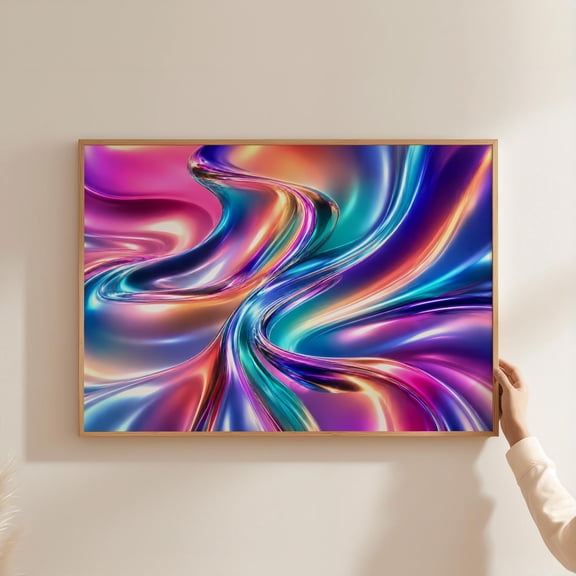 Liquid Chrome Poster Neon Fluid Art 3D Fluid Poster , Poster Print Only