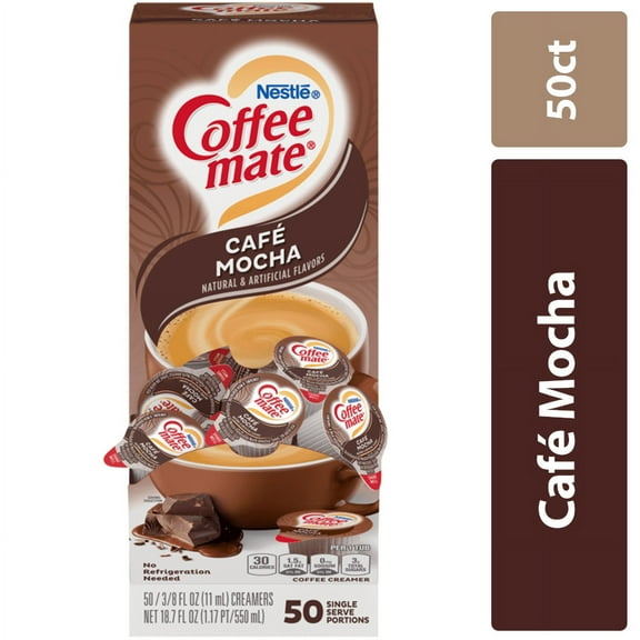 Liquid Coffee Creamer, Cafe Mocha, 0.38 Oz Mini Cups, 50/box | Bundle of 5