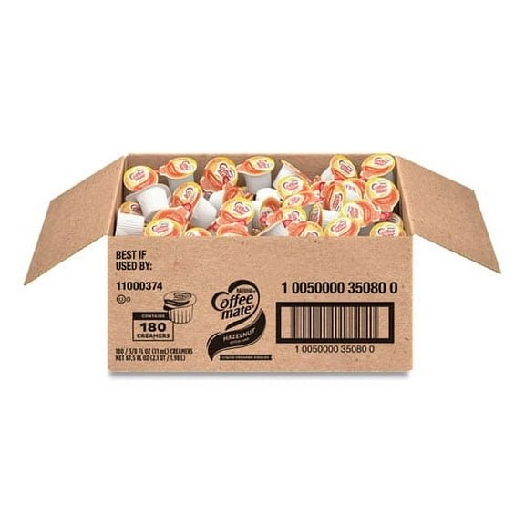 Liquid Coffee Creamer, Hazelnut, 0.38 Oz Mini Cups, 180/carton | Bundle of 2 Cartons