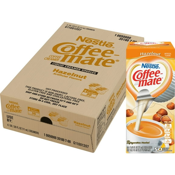 Liquid Coffee Creamer, Hazelnut, 0.38 Oz Mini Cups, 50/box, 4 Boxes/carton, 200 Total/carton | Bundle of 5 Cartons