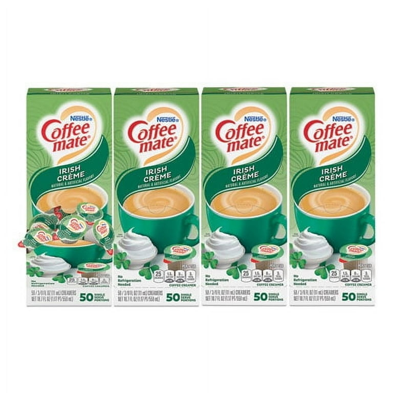 Liquid Coffee Creamer, Irish Creme, 0.38 oz Mini Cups, 50/Box, 4 Boxes/Carton, 200 Total/Carton Liquid Coffee Creamer, Irish Creme, 0.38 oz Mini Cups, 50/Box, 4 Boxes/Carton, 200 Total/Carton