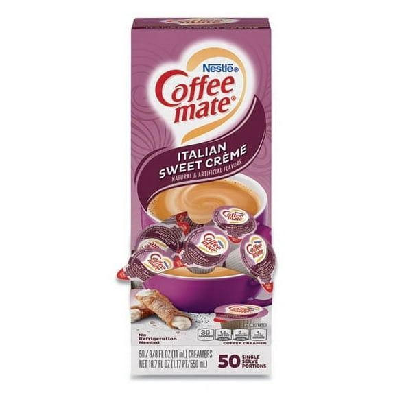 "Liquid Coffee Creamer, Italian Sweet Creme, 0.38 Oz Mini Cups, 50/box | Bundle of 2 Boxes"
