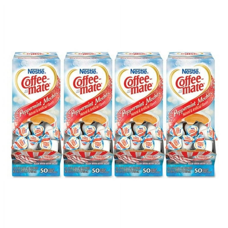 Liquid Coffee Creamer, Peppermint Mocha, 0.38 oz Mini Cups, 50/Box, 4 Boxes/Carton, 200 Total/Carton Liquid Coffee Creamer, Peppermint Mocha, 0.38 oz Mini Cups, 50/Box, 4 Boxes/Carton, 200 Total/Carton