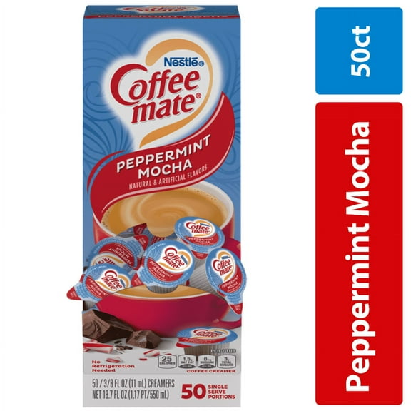 Liquid Coffee Creamer, Peppermint Mocha, 0.38 Oz Mini Cups, 50/box | Bundle of 5