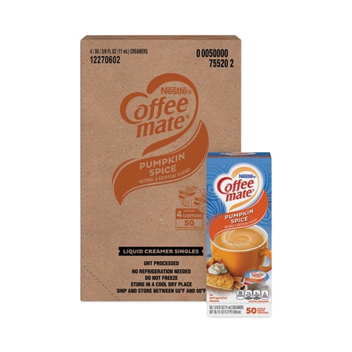 Liquid Coffee Creamer, Pumpkin Spice, 0.38 oz Mini Cups, 50/Box, 4 Boxes/Carton, 200 Total/Carton Liquid Coffee Creamer, Pumpkin Spice, 0.38 oz Mini Cups, 50/Box, 4 Boxes/Carton, 200 Total/Carton