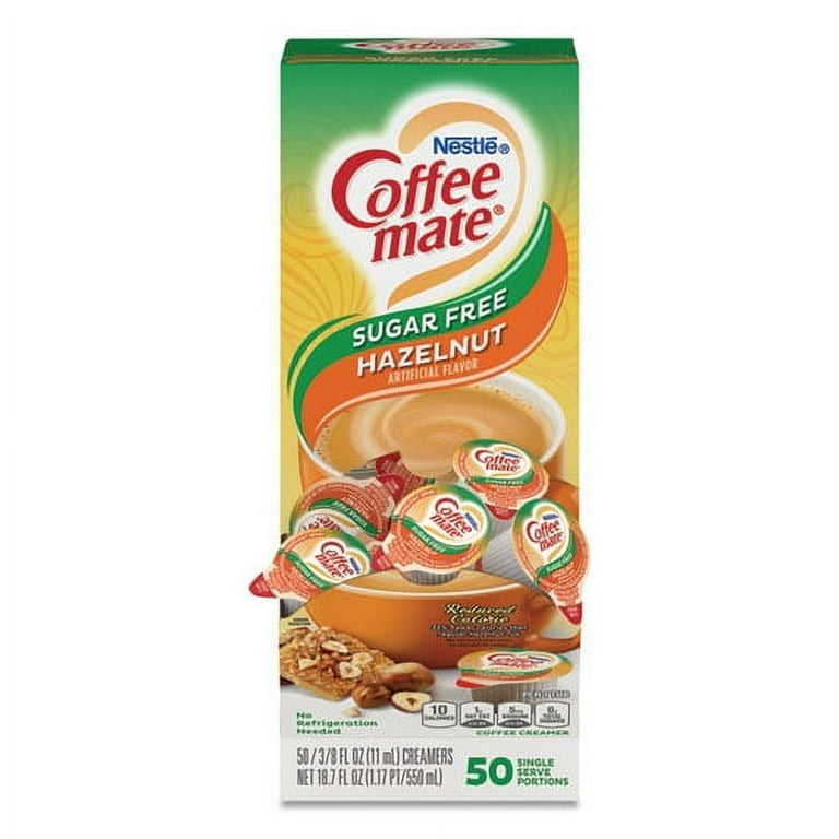 Liquid Coffee Creamer, Zero Sugar Hazelnut, 0.38 oz Mini Cups, 50/Box Liquid Coffee Creamer, Zero Sugar Hazelnut, 0.38 oz Mini Cups, 50/Box