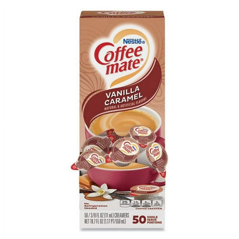 Liquid Coffee Creamer, Vanilla Caramel, 0.38 oz Mini Cups, 50/Box Liquid Coffee Creamer, Vanilla Caramel, 0.38 oz Mini Cups, 50/Box