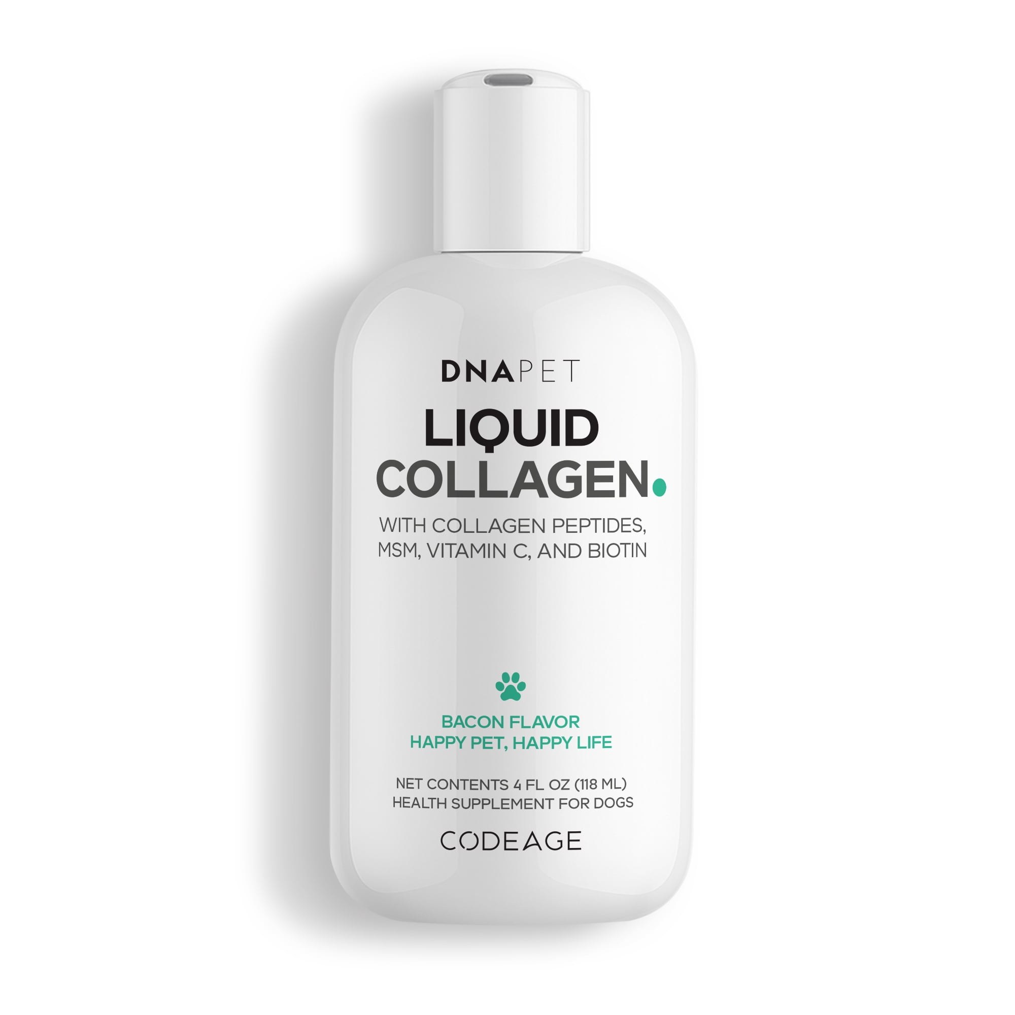 Liquid Collagen for Dogs – Beef Collagen Peptides with Vitamin C, Biotin & MSM – Bacon Flavor Liquid Supplement for Skin, Coat & Joint Care – Canine Supplement - All Dog Breeds – 4 fl oz