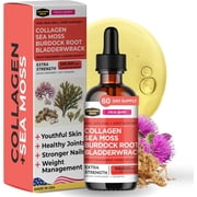 Liquid Collagen Peptides with Sea Moss, Burdock Root & Bladderwrack - High Potency/Absorption Formula. Hair, Skin, Nail + Joint Support. Weight Management & Immunity Booster   Collagen Mojo - 2 oz.