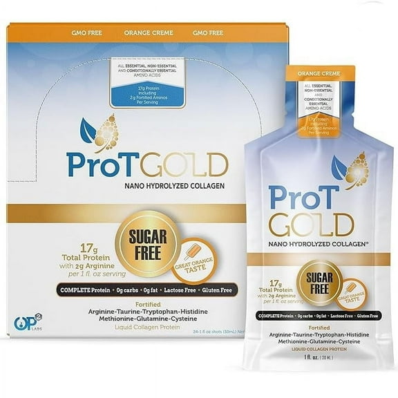 Liquid Collagen Protein Shot, 17g Clear Protein Nano-Hydrolyzed Grass Fed Collagen - Orange Creme