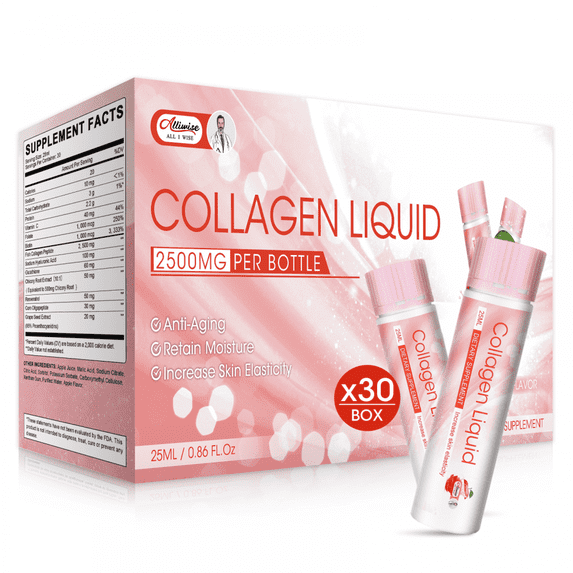 Liquid Collagen for Women, 2500mg Beauty Collagen Drink with Collagen Peptides, Biotin, & Vitamin C Supports Hair, Nail, & Skin Health - 30 Sachets