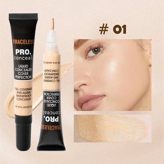 Liquid Concealer for Aging Skin - Waterproof Full Coverage Concealer for Dark Circles, Blemishes, Redness & Fine Lines - Anti-Aging Hydrating Under Eye Concealer with Precision Brush