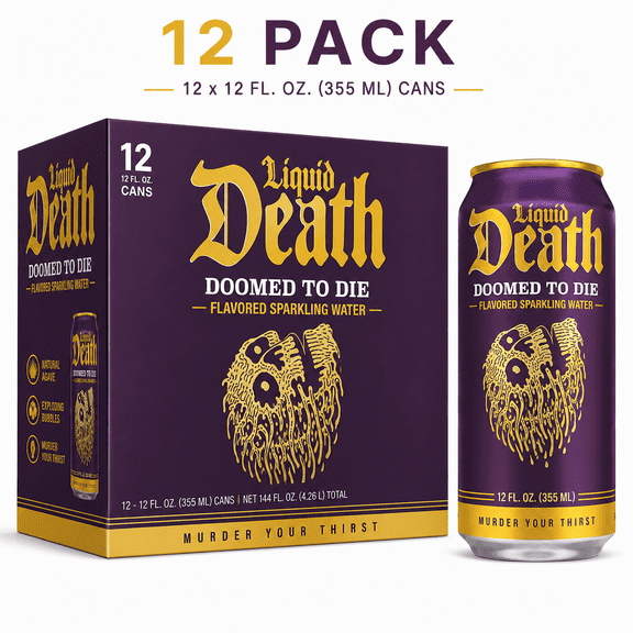 Liquid Death Doctor Death Soda-Flavored Sparkling Water, 12 Pack, 12 fl oz Cans, Low Sugar, No Artificial Sweeteners