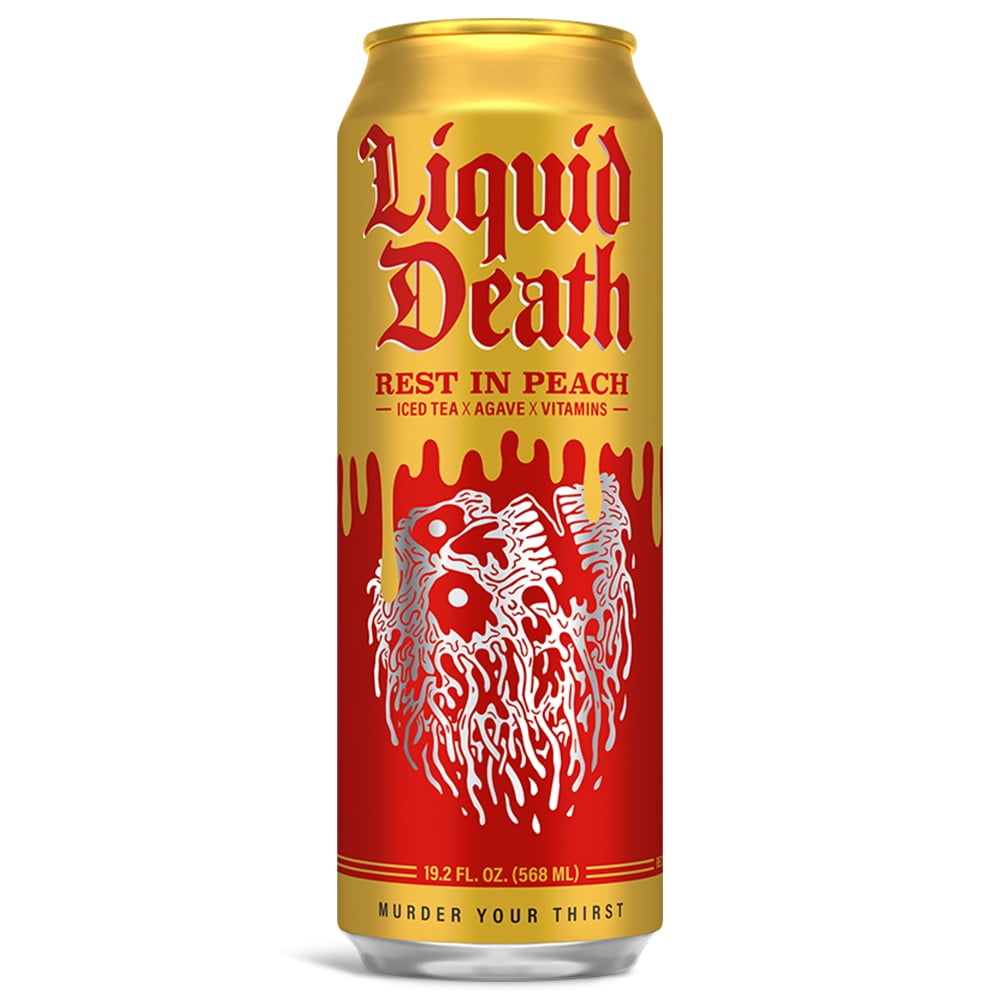 Liquid Death Iced Black Tea, Rest in Peach 19.2 oz King Size Can