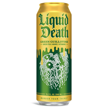 Liquid Death Iced Tea - Green Guillotine (Green Tea), Less Sugar*, Boost of Caffeine, B Vitamins, No Artificial Sweeteners, King Size 19.2 Fl Oz