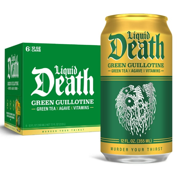 Liquid Death, Green Guillotine Iced Tea, 6-Pack (12 fl oz Cans), Green Tea, Low Calorie, No Artificial Sweeteners, B12 and B6 Vitamins