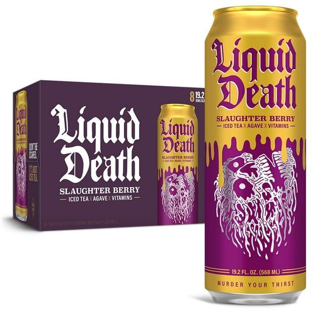 Liquid Death, Slaughter Berry Iced Tea, 8-Pack (19.2oz Cans), Raspberry ...
