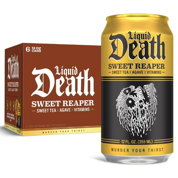 Liquid Death, Sweet Reaper Iced Tea, 6-Pack (12 oz Cans), Southern Style Sweet Tea, Low Calorie, No Artificial Sweeteners, B12 & B6 Vitamins