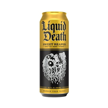 Liquid Death Iced Tea - Sweet Reaper (Black Sweet Tea), Less Sugar*, Boost of Caffeine, B Vitamins, No Artificial Sweeteners, King Size 19.2 Fl Oz