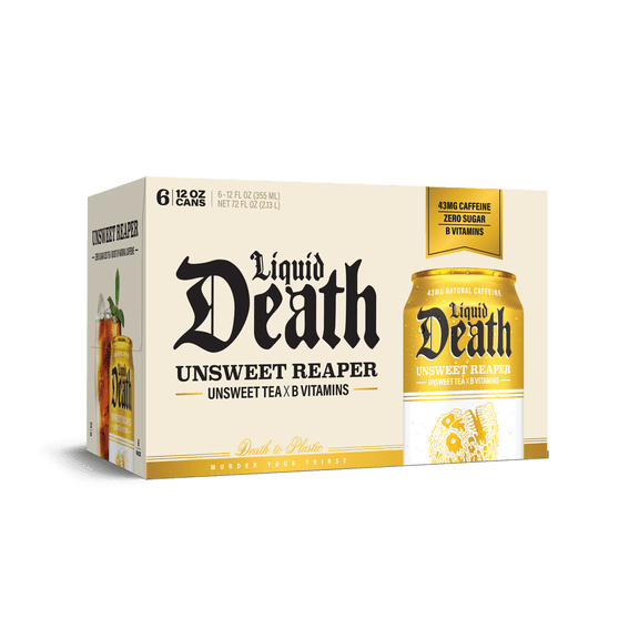 Liquid Death Iced Tea, Unsweet Reaper 12oz. Cans (6-Pack)